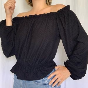 Off the shoulder black long sleeve blouse